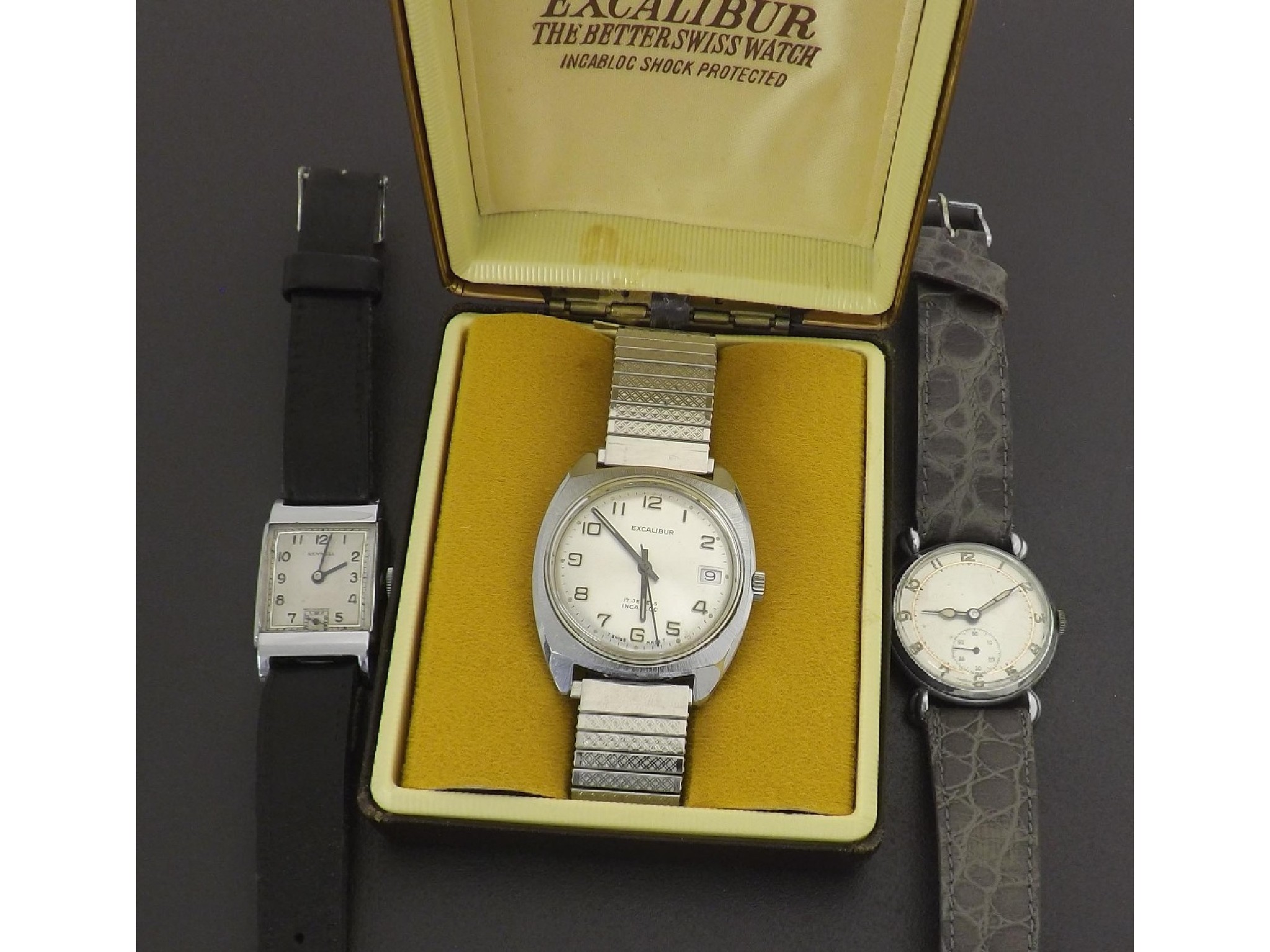 Appraisal: Excalibur jewel stainless steel vintage gentleman's wristwatch in original box