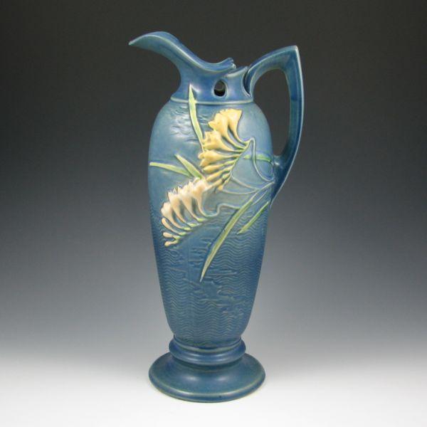 Appraisal: Roseville Freesia ewer in blue Marked Roseville USA - There