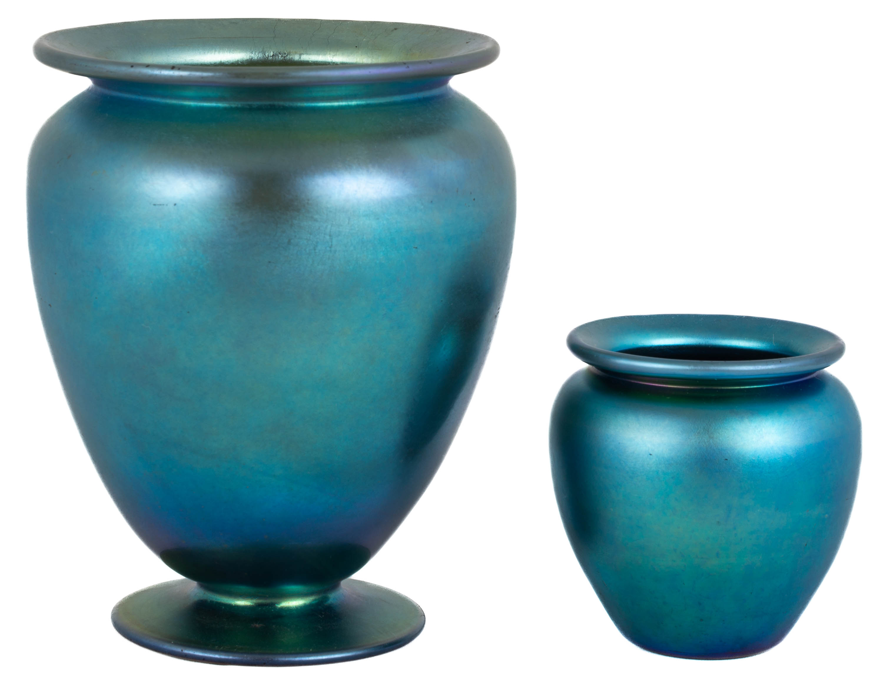 Appraisal: STEUBEN BLUE AURENE VASES Corning NY early th century inscribed