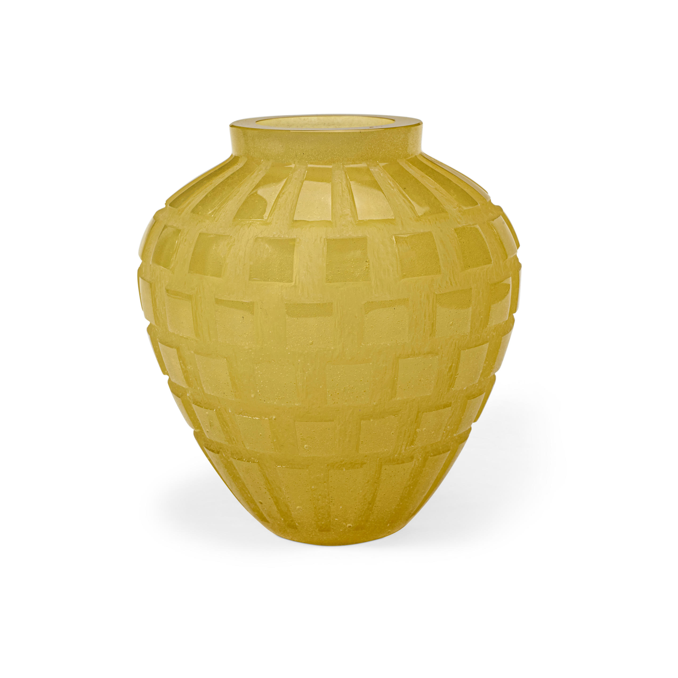 Appraisal: A DAUM NANCY ACID CUT YELLOW GLASS VASE CIRCA Circa