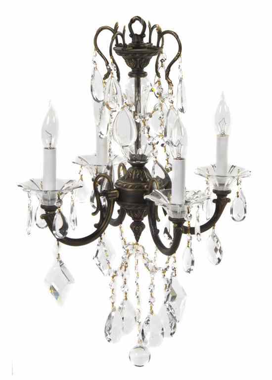 Appraisal: A Brass and Cut Glass Four-Light Chandelier having a baluster