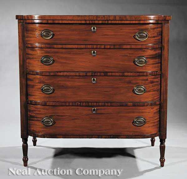 Appraisal: An American Federal Mahogany Gentleman's Bowfront Chest of Drawers c