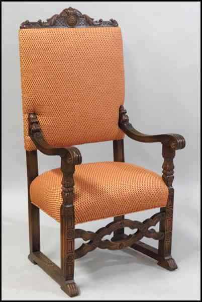 Appraisal: CARVED MAHOGANY OPEN ARMCHAIR Back height '' Condition No Specific