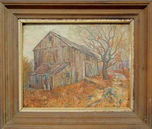 Appraisal: Oil on masonite impressionist painting of an autumn scene with