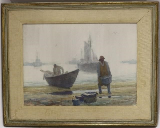 Appraisal: GORDON HOPE GRANT - NY CAL WATERCOLOR DEPICTING FISHERMEN COMING