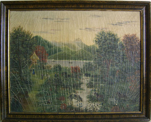 Appraisal: American oil on canvas primitive landscape late th c x