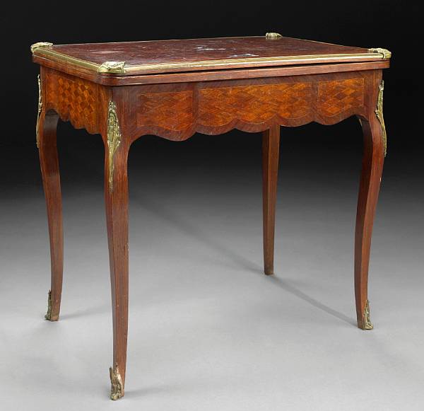 Appraisal: A Louis XV style gilt bronze mounted parquetry tric-trac table