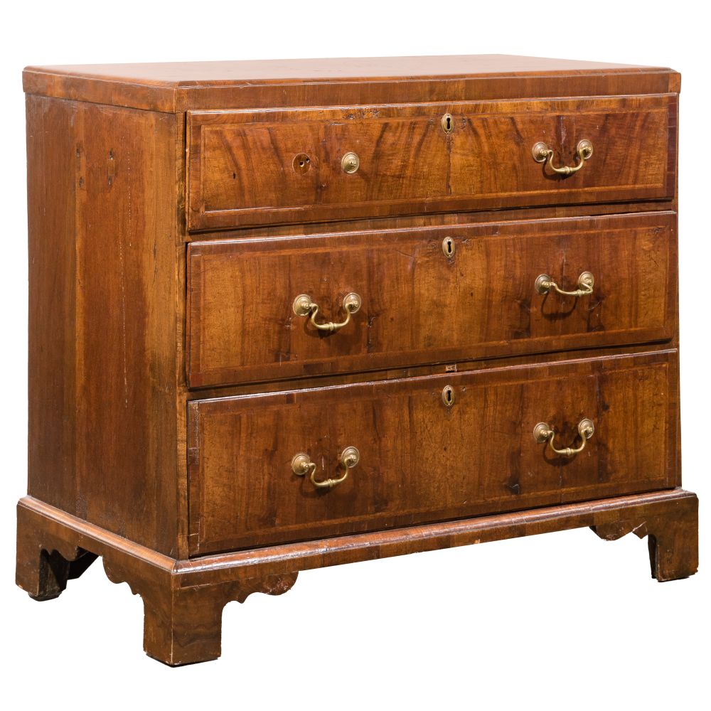 Appraisal: GEORGIAN WALNUT CHEST OF DRAWERSWalnut over oak construction having burl