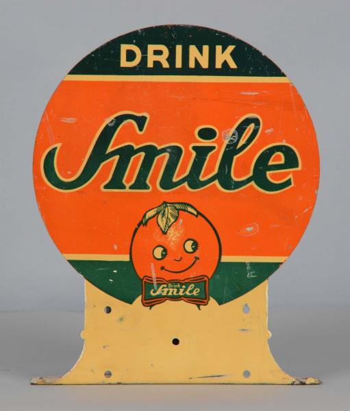 Appraisal: Drink Smile Orange Soda Tin Flange Sign This double sided