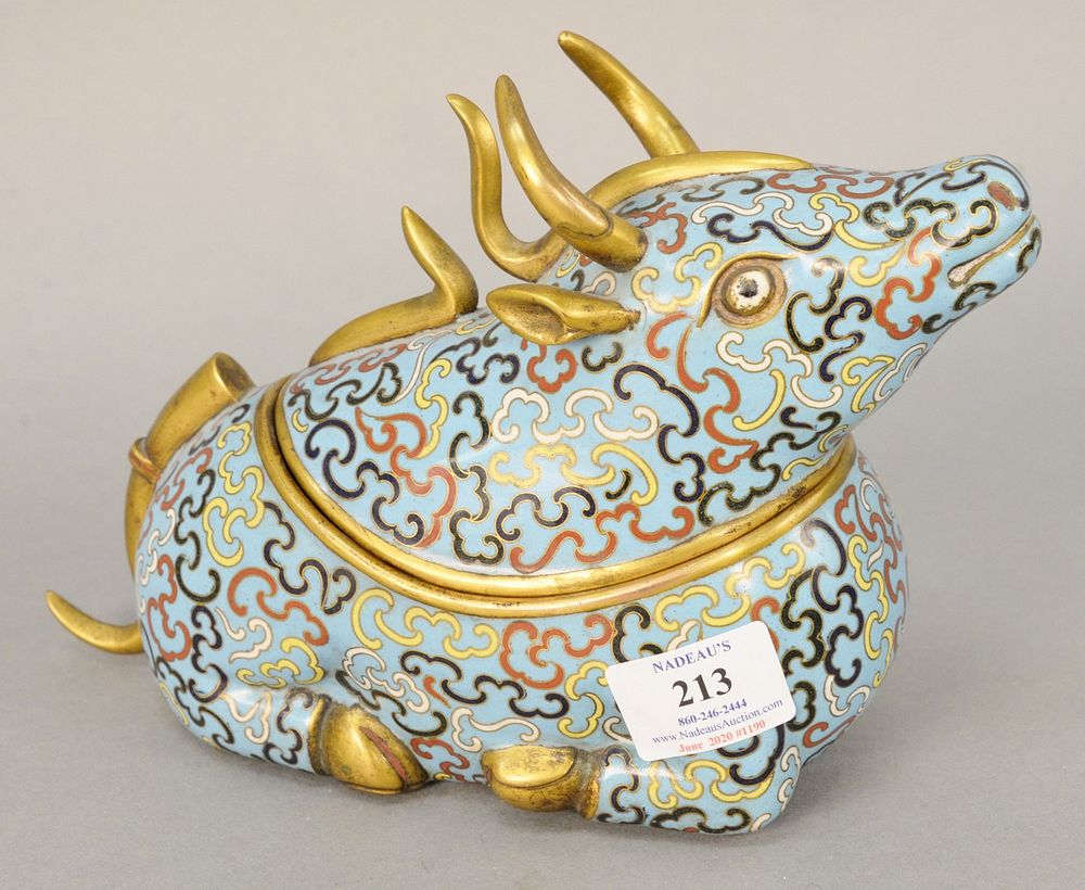 Appraisal: Chinese cloisonne covered container in form of a bull ht