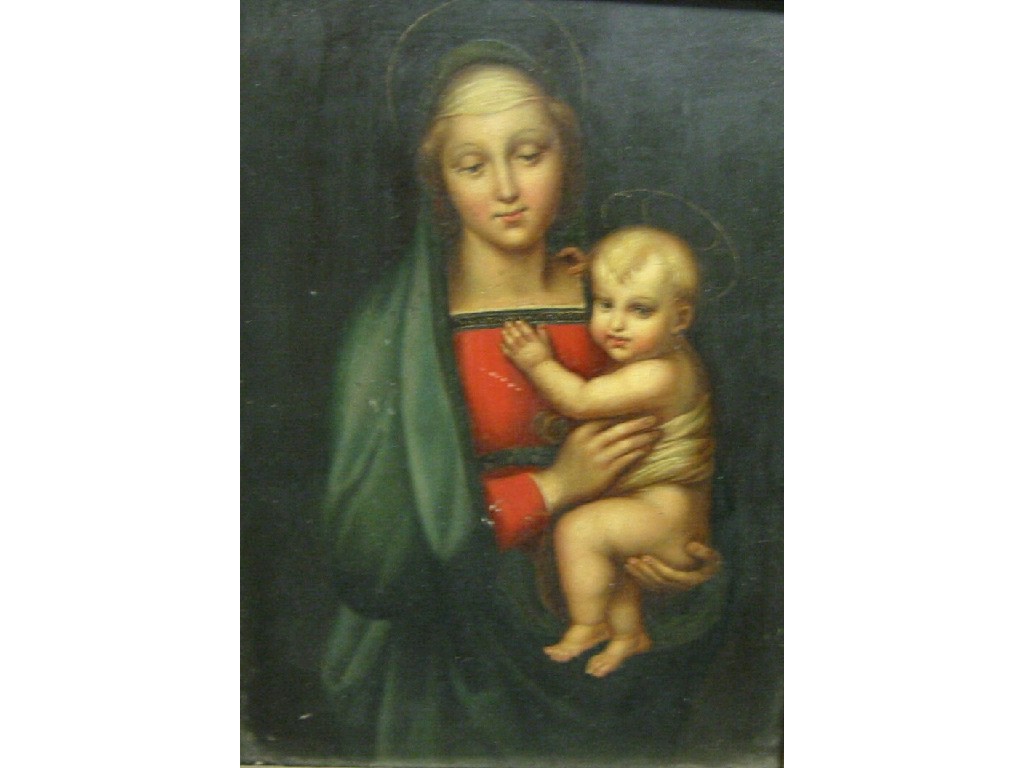 Appraisal: AFTER RAPHAEL The Madonna and Child oil on metal x