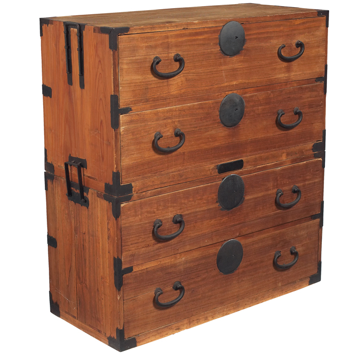 Appraisal: Tansu stacking chests each with two drawers and attachment mechanism