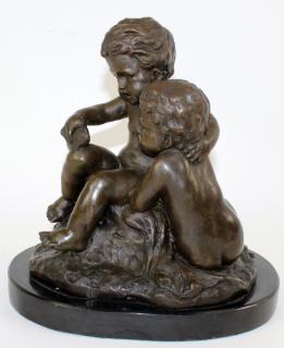 Appraisal: Bronze sculpture with babies on marble base Bronze sculpture with