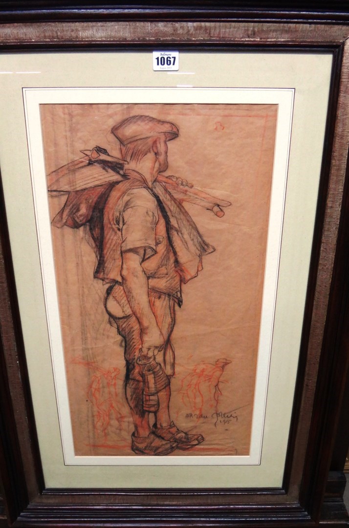 Appraisal: Sir Frank Brangwyn - The Miner charcoal and red chalk