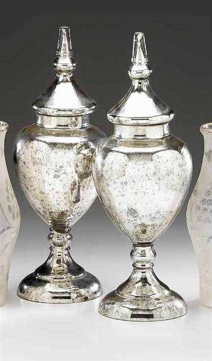 Appraisal: Pair of mercury glass covered jars Of baluster form with