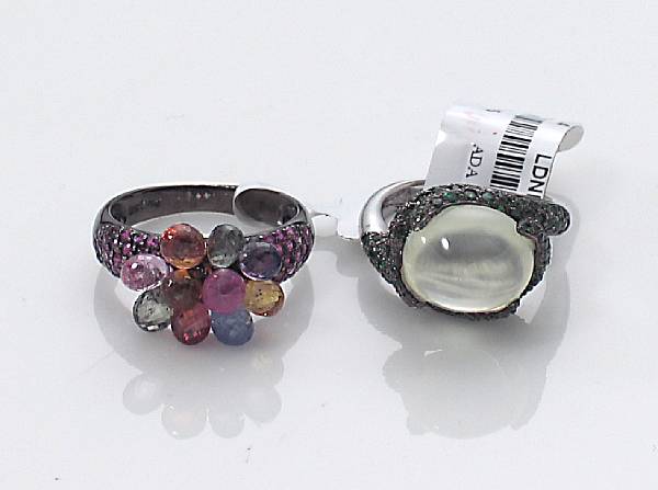 Appraisal: A group of two gem-set and gold rings featuring a