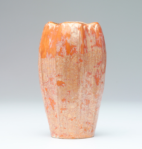 Appraisal: AREQUIPA Lobed and ridged vase incised with full-height leaves and