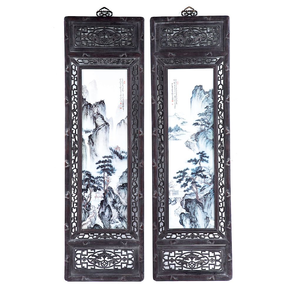 Appraisal: Pair Chinese Porcelain Plaques th century rectangular porcelain plaques depicting