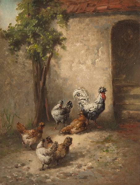 Appraisal: Auguste Joseph Delessard French - Hens and a rooster in