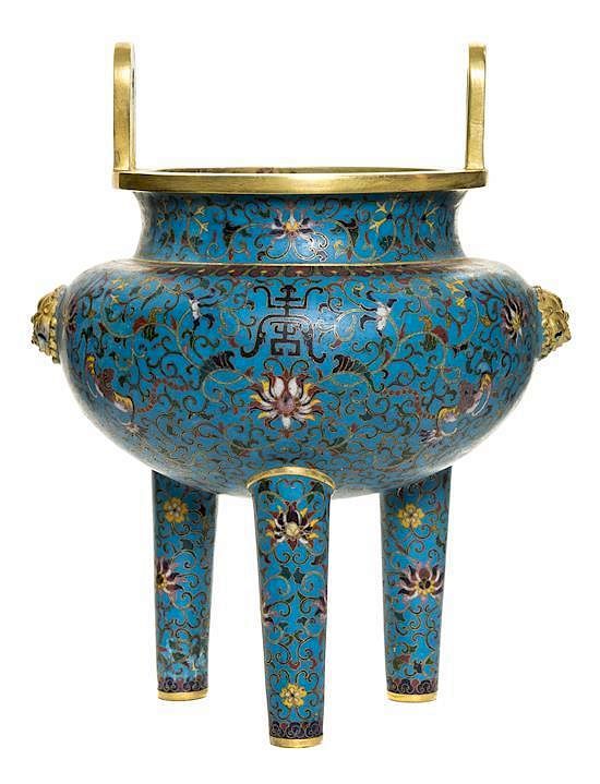 Appraisal: A Cloisonne Enamel Tripod Censer Height over handles inches A