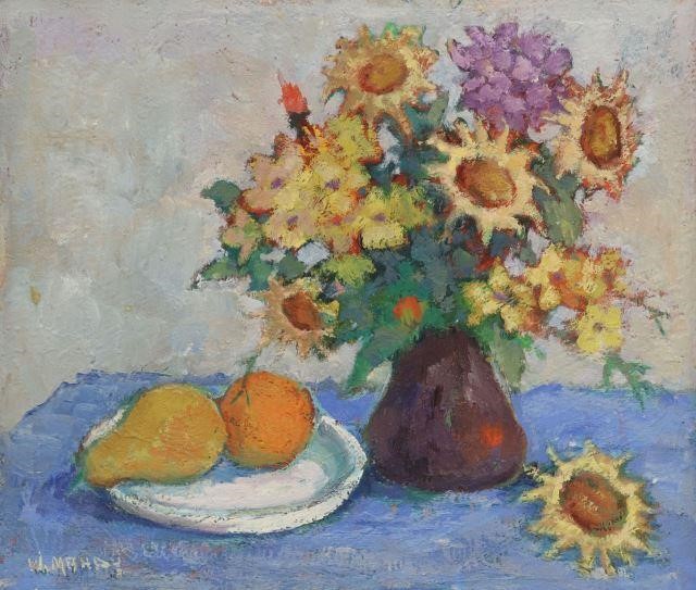 Appraisal: Framed oil on Masonite painting Still Life with Flowers and