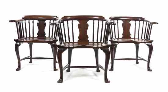 Appraisal: Three George III Mahogany Windsor Armchairs each low back with