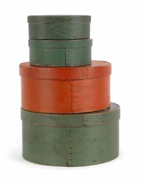 Appraisal: Four painted bentwood pantry boxes th c largest - h