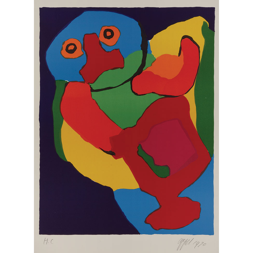 Appraisal: Karel Appel DANCING MAN FIGURE FRONTAL VIEW RED FACE Color