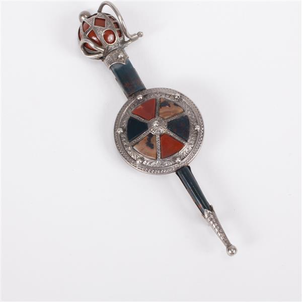 Appraisal: Victorian Scottish Sword Shield Sterling Silver Brooch Pin with Stone