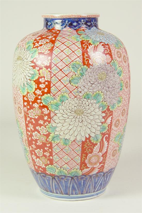 Appraisal: Large Oriental Vase Enameled with chrysanthemums Lovely Oriental artwork in