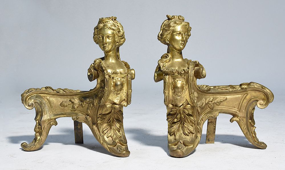 Appraisal: Pair French th C bronze figural chenets Pair French th