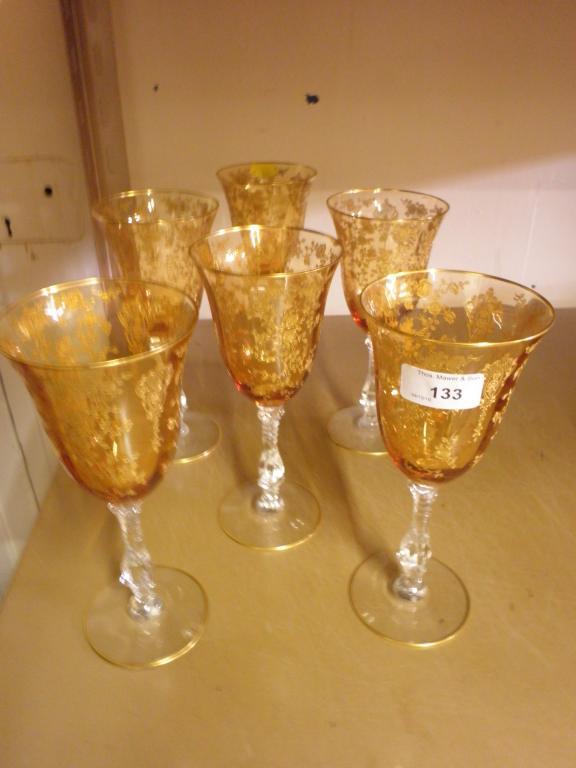 Appraisal: A set of six Venetian style wine glasses each with