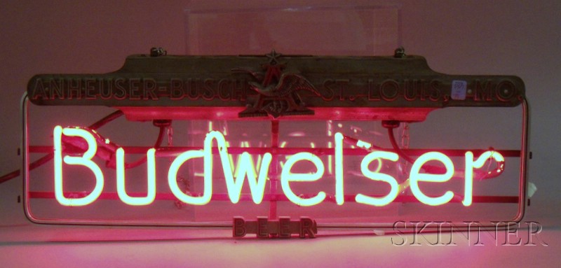 Appraisal: Vintage Anheuser Busch Budweiser Beer Cast Metal Neon Sign with