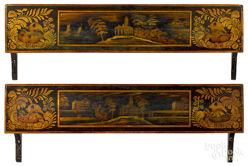 Appraisal: Pair of New England painted and stenciled valence Pair of