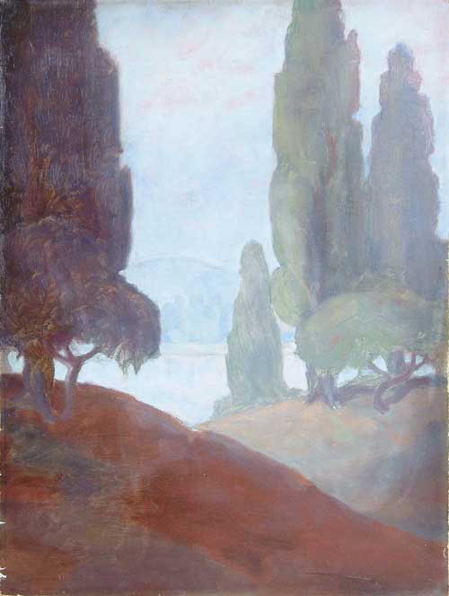 Appraisal: SCHOOL OF MAXFIELD PARRISH American th Century IMPRESSIONISTIC LANDSCAPE Oil