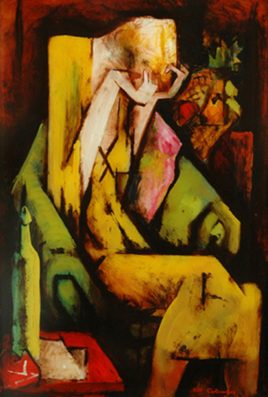 Appraisal: Bill Coleman - Figure with Pineapple oil on reverse glass