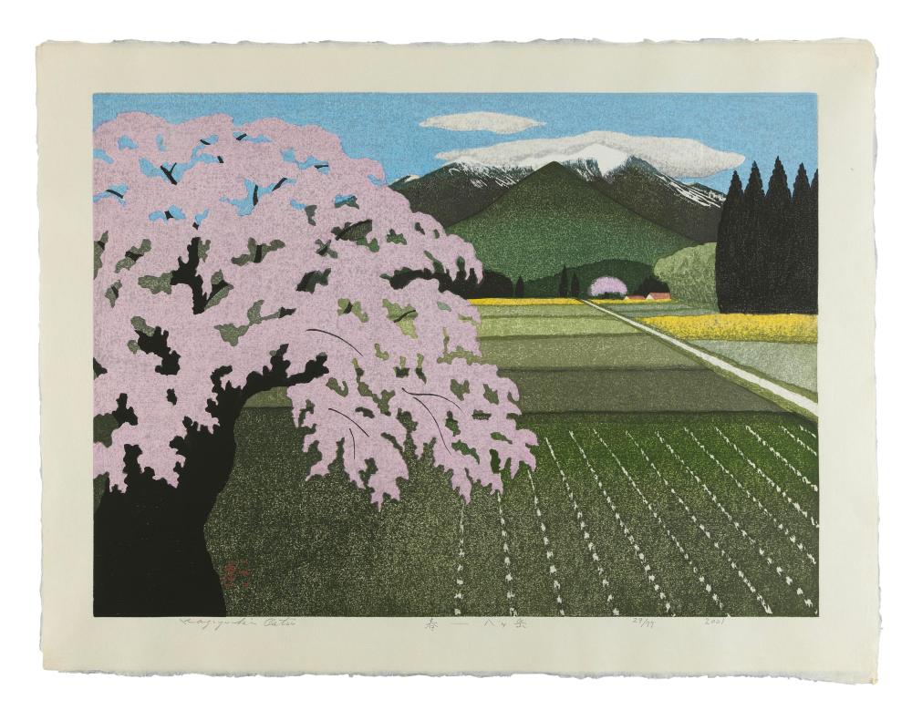 Appraisal: KAZUYUKI OHTSU JAPAN B A CHERRY TREE AND MT YATSUGATAKE