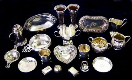 Appraisal: Assortment of sterling silver table waresIncluding a repousse creamer and