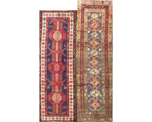 Appraisal: NORTHWEST PERSIAN Two long rugs with geometric patterns ca one