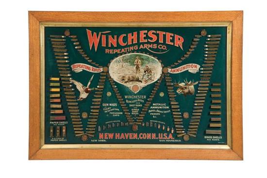 Appraisal: RARE WINCHESTER TRADE SIGN Model chromolithographed cardboard The Double-W version