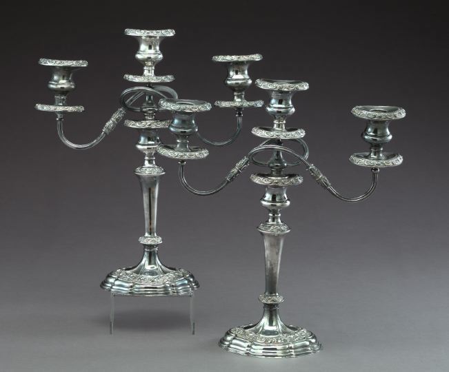 Appraisal: Weighty Tall Pair of W and S Blackinton Silverplate Three-Light