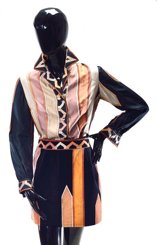 Appraisal: A 'S PUCCI ENSEMBLE Silk blouse and matching velveteen skirt