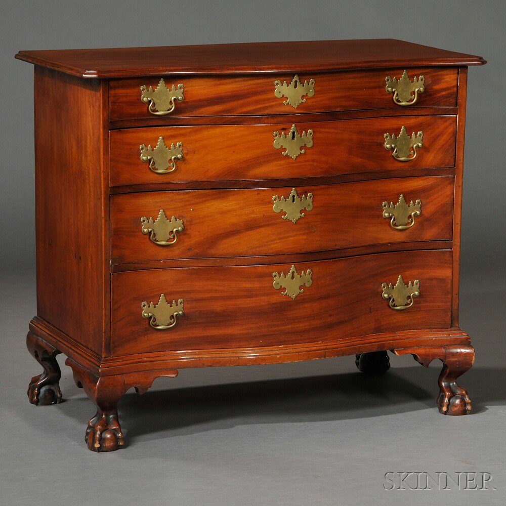 Appraisal: Chippendale Mahogany Carved Serpentine Chest of Drawers probably Boston c