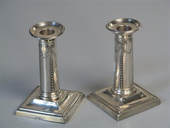 Appraisal: Pair of Victorian silver dwarf candlesticks London h in