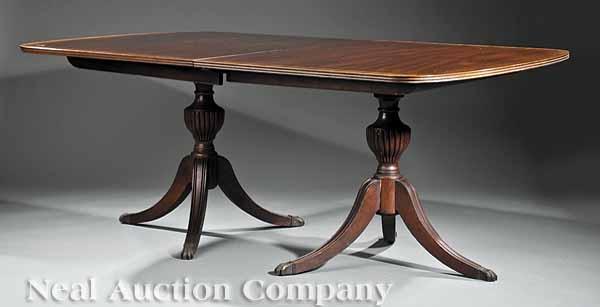 Appraisal: A Georgian-Style Inlaid Mahogany Two Pedestal Dining Table th c