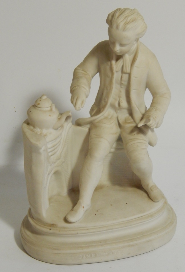 Appraisal: A thC Parian figure of James Watt seated by a