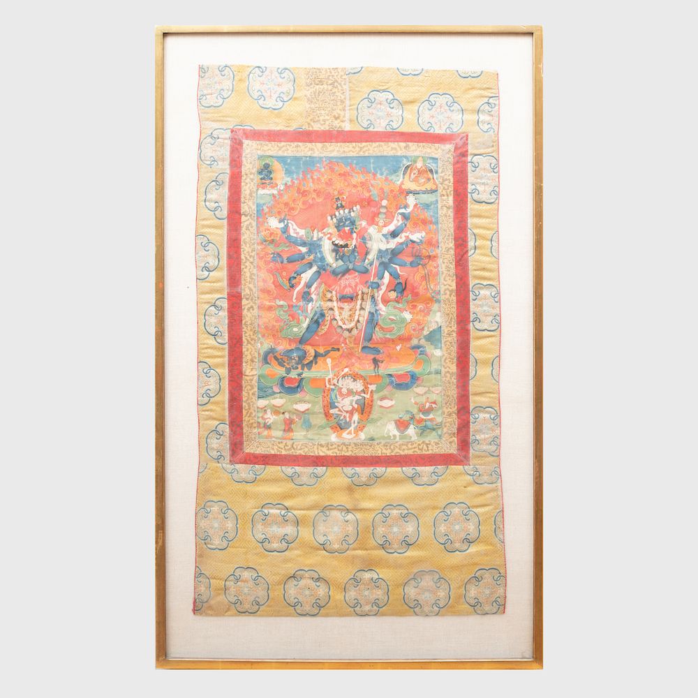 Appraisal: Chinese Thangka Depicting Chakrasamvara and Vajravarahi Chinese Thangka Depicting Chakrasamvara