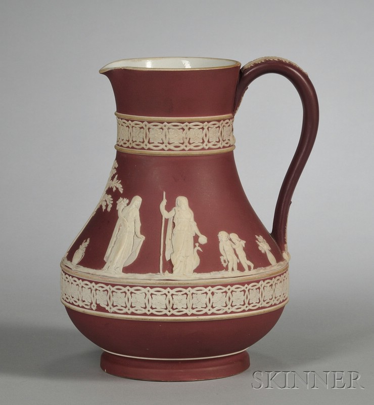 Appraisal: Wedgwood Crimson Jasper Dip Etruscan Jug England c applied white