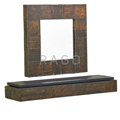 Appraisal: PAUL EVANS - DIRECTIONAL Patchwork mirror and console shelf USA