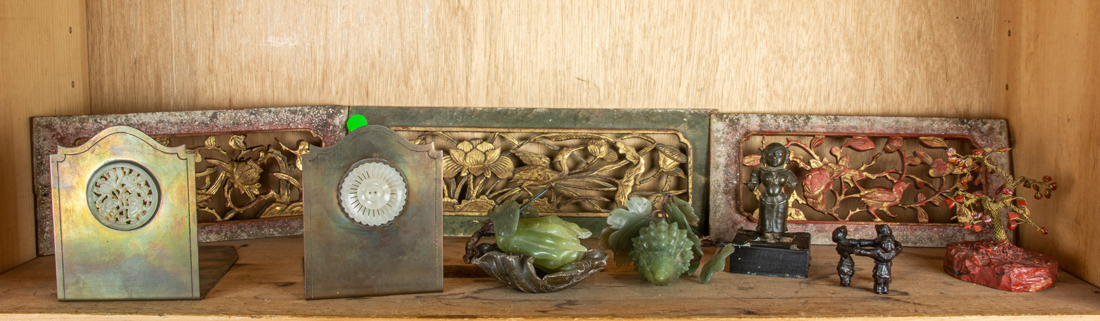 Appraisal: SHELF OF CHINESE DECORATIVE OBJECTS Shelf of Chinese decorative items